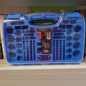 Blue Electronics Accessory Organizer Case with Integrated Tester